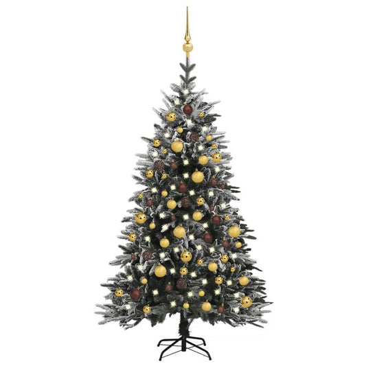 Künstlicher Weihnachtsbaum LEDs & Kugeln Beschneit 150cm PVC PE 126870