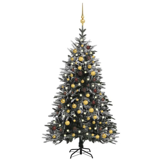 Künstlicher Weihnachtsbaum LEDs & Kugeln Beschneit 180cm PVC PE 87391