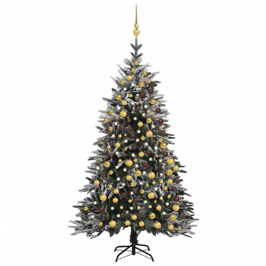 Künstlicher Weihnachtsbaum LEDs & Kugeln Beschneit 210cm PVC PE 87393