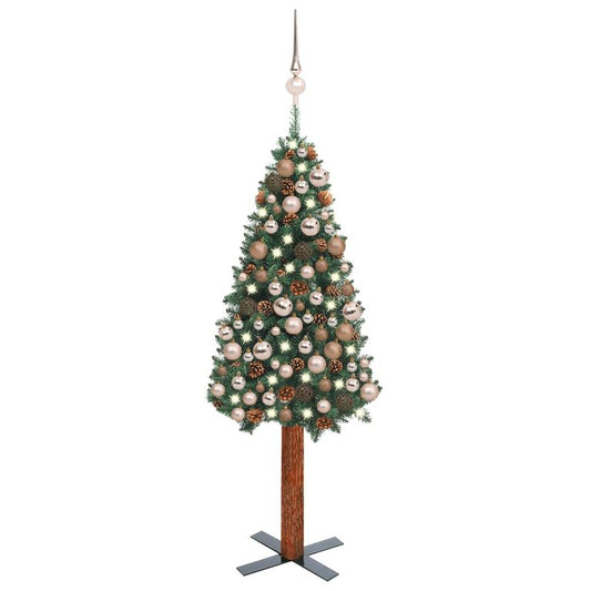 Weihnachtsbaum Schlank mit LEDs & Kugeln Grün 150 cm PVC 128446