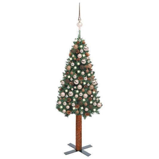 Weihnachtsbaum Schlank mit LEDs & Kugeln Grün 180 cm PVC 88691