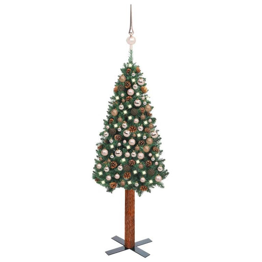 Weihnachtsbaum Schlank mit LEDs & Kugeln Grün 210 cm PVC 126323