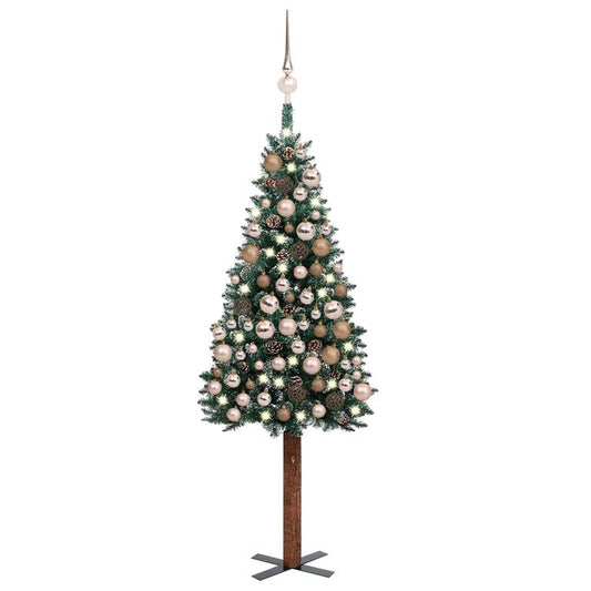 Weihnachtsbaum Schlank mit LEDs & Kugeln Grün 150 cm 127631