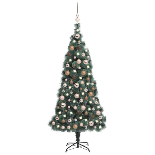 Künstlicher Weihnachtsbaum LEDs & Kugeln Grün 150 cm PVC & PE 126786