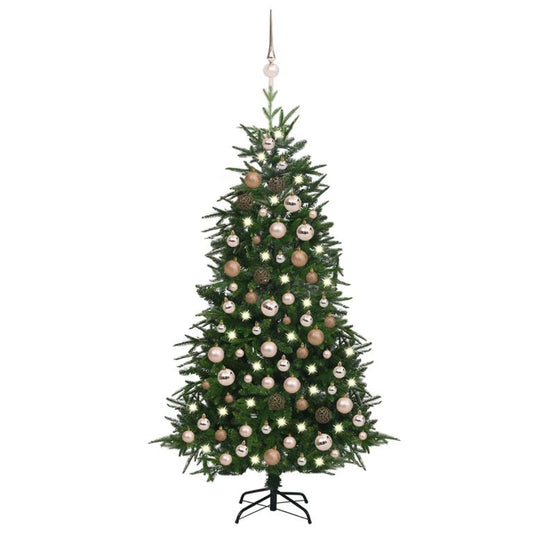 Künstlicher Weihnachtsbaum LEDs & Kugeln Grün 180 cm PVC & PE 129005