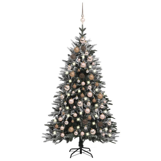 Künstlicher Weihnachtsbaum LEDs & Kugeln Beschneit 120cm PVC PE 126872