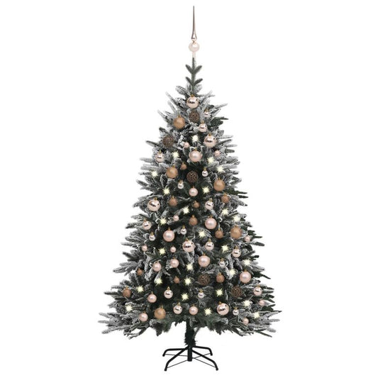 Künstlicher Weihnachtsbaum LEDs & Kugeln Beschneit 150cm PVC PE 126873