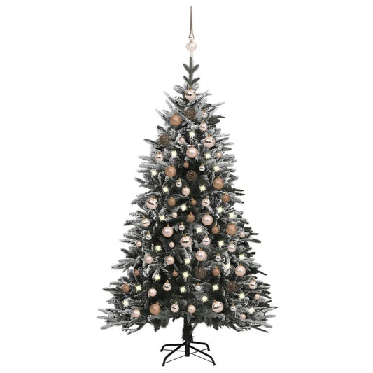 Künstlicher Weihnachtsbaum LEDs & Kugeln Beschneit 180cm PVC PE 87392