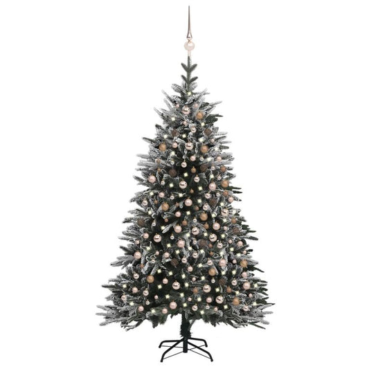 Künstlicher Weihnachtsbaum LEDs & Kugeln Beschneit 210cm PVC PE 87394