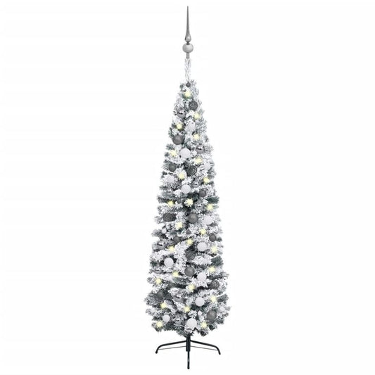 Künstlicher Weihnachtsbaum Schlank mit LEDs & Kugeln Grün 240cm 128864