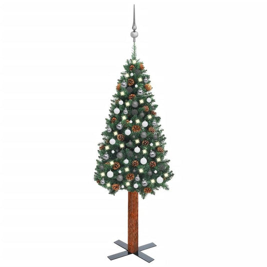 Weihnachtsbaum Schlank mit LEDs & Kugeln Grün 180 cm PVC 88692