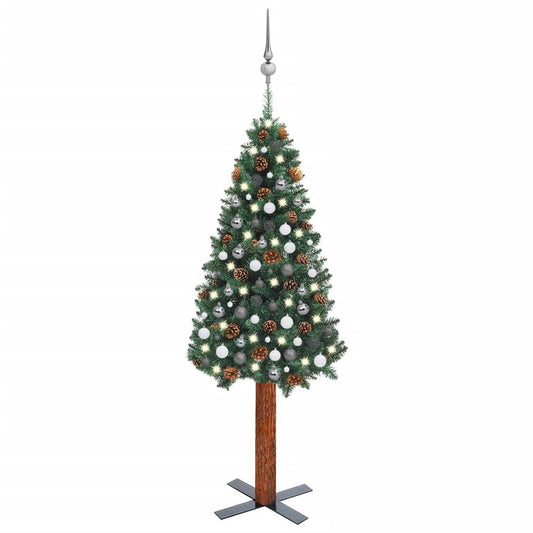 Weihnachtsbaum Schlank mit LEDs & Kugeln Grün 210 cm PVC 126322