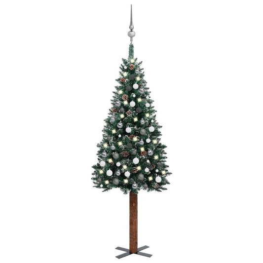 Weihnachtsbaum Schlank mit LEDs & Kugeln Grün 210 cm 88696