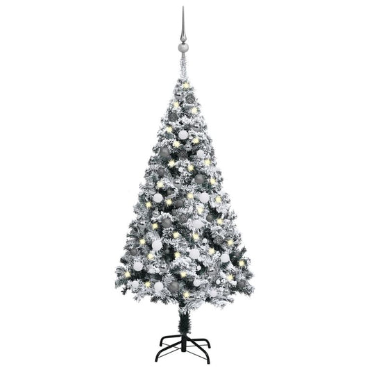 Künstlicher Weihnachtsbaum mit LEDs & Kugeln Grün 150 cm PVC 127157