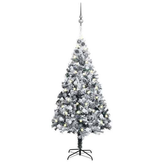 Künstlicher Weihnachtsbaum mit LEDs & Kugeln Grün 180 cm PVC 127128