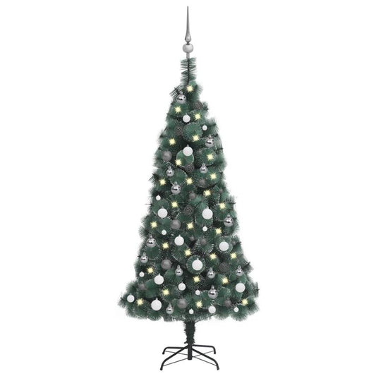 Künstlicher Weihnachtsbaum LEDs & Kugeln Grün 150 cm PVC & PE 126784