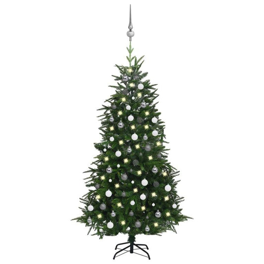 Künstlicher Weihnachtsbaum LEDs & Kugeln Grün 180 cm PVC & PE 129006