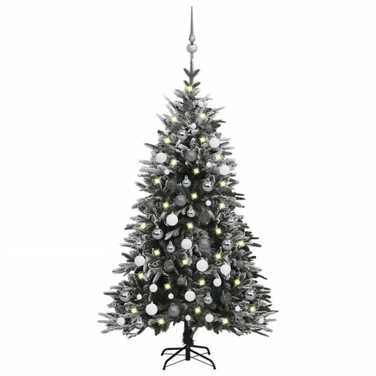 Künstlicher Weihnachtsbaum Schnee LEDs & Kugeln 120 cm PVC & PE 126879