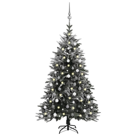 Künstlicher Weihnachtsbaum Schnee LEDs & Kugeln 180 cm PVC & PE 87968