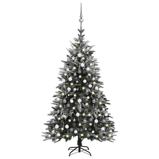 Künstlicher Weihnachtsbaum Schnee LEDs & Kugeln 210 cm PVC & PE 87969