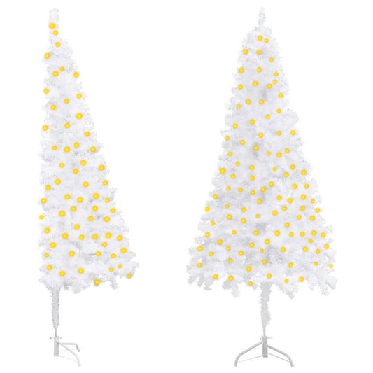 Künstlicher Eck-Weihnachtsbaum mit LEDs Weiß 210 cm PVC 87193