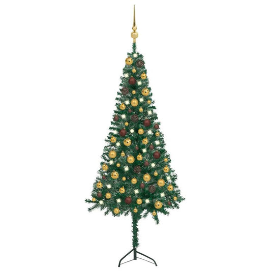 Künstlicher Eck-Weihnachtsbaum LEDs & Kugeln Grün 120 cm PVC  128395