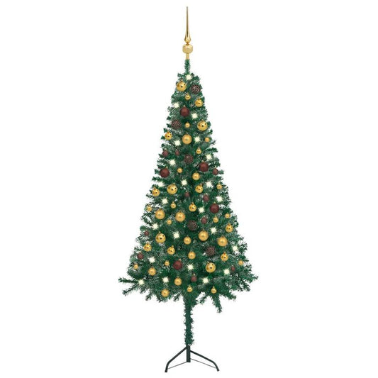 Künstlicher Eck-Weihnachtsbaum LEDs & Kugeln Grün 150 cm PVC 87158