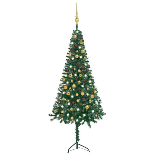 Künstlicher Eck-Weihnachtsbaum LEDs & Kugeln Grün 180 cm PVC 125636