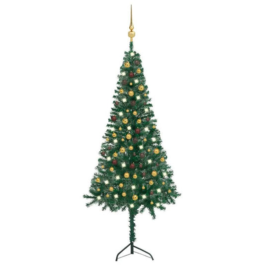 Künstlicher Eck-Weihnachtsbaum LEDs & Kugeln Grün 240 cm PVC 127552