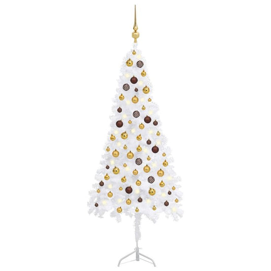 Künstlicher Eck-Weihnachtsbaum LEDs & Kugeln Weiß 150 cm PVC 127239