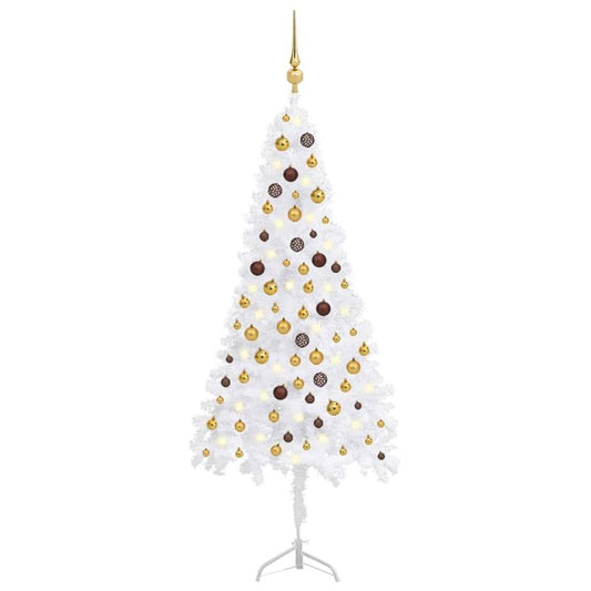 Künstlicher Eck-Weihnachtsbaum LEDs & Kugeln Weiß 180 cm PVC 127246