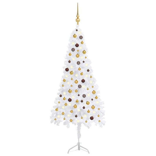 Künstlicher Eck-Weihnachtsbaum LEDs & Kugeln Weiß 210 cm PVC  125660