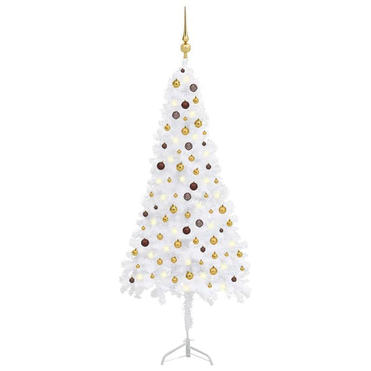 Künstlicher Eck-Weihnachtsbaum LEDs & Kugeln Weiß 240 cm PVC  125634