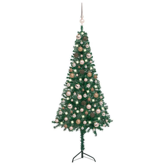 Künstlicher Eck-Weihnachtsbaum LEDs & Kugeln Grün 120 cm PVC   128396