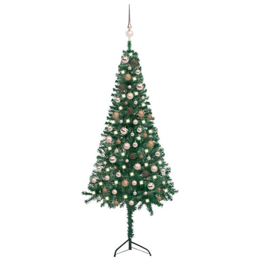 Künstlicher Eck-Weihnachtsbaum LEDs & Kugeln Grün 150 cm PVC  87160