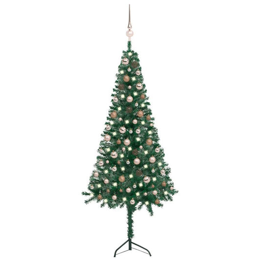 Künstlicher Eck-Weihnachtsbaum LEDs & Kugeln Grün 180 cm PVC  125783