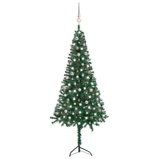 Künstlicher Eck-Weihnachtsbaum LEDs & Kugeln Grün 240 cm PVC  127824