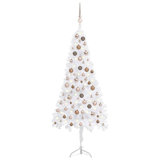 Künstlicher Eck-Weihnachtsbaum LEDs & Kugeln Weiß 150 cm PVC  126682