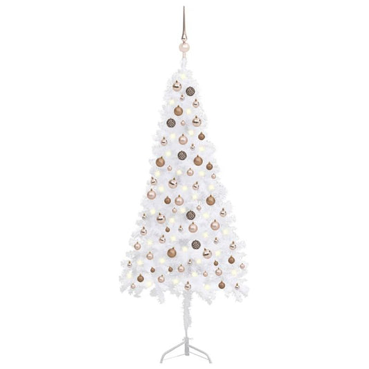 Künstlicher Eck-Weihnachtsbaum LEDs & Kugeln Weiß 180 cm PVC  126572