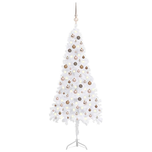 Künstlicher Eck-Weihnachtsbaum LEDs & Kugeln Weiß 210 cm PVC   125659