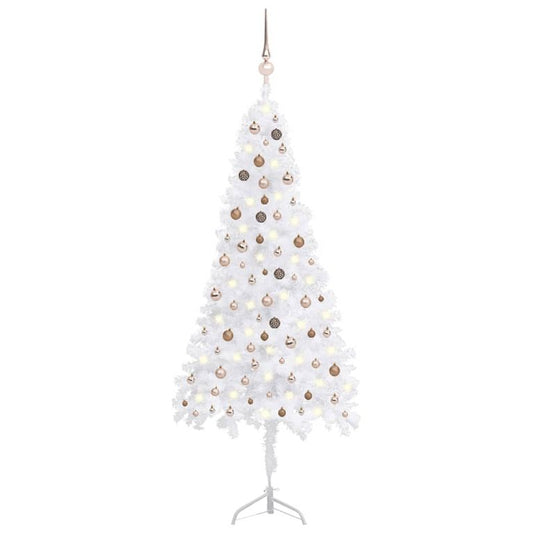 Künstlicher Eck-Weihnachtsbaum LEDs & Kugeln Weiß 240 cm PVC  125628