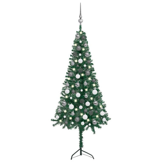 Künstlicher Eck-Weihnachtsbaum LEDs & Kugeln Grün 120 cm PVC  128316