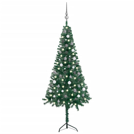 Künstlicher Eck-Weihnachtsbaum LEDs & Kugeln Grün 180 cm PVC 128405