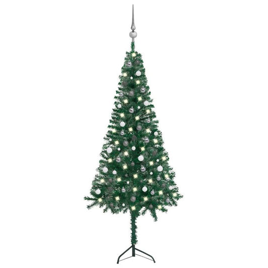 Künstlicher Eck-Weihnachtsbaum LEDs & Kugeln Grün 240 cm PVC 127529