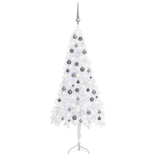 Künstlicher Eck-Weihnachtsbaum LEDs & Kugeln Weiß 150 cm PVC 129018