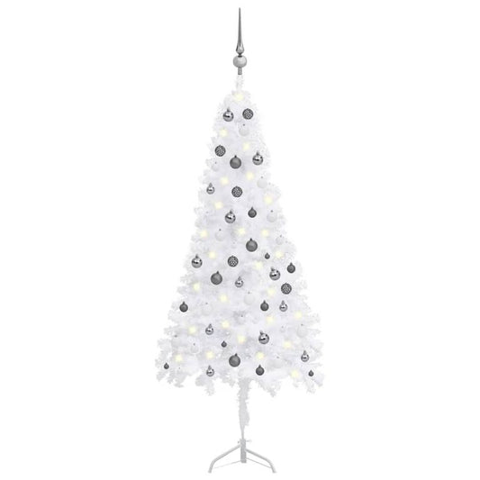 Künstlicher Eck-Weihnachtsbaum LEDs & Kugeln Weiß 180 cm PVC 127244