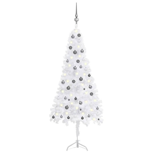 Künstlicher Eck-Weihnachtsbaum LEDs & Kugeln Weiß 210 cm PVC  125658