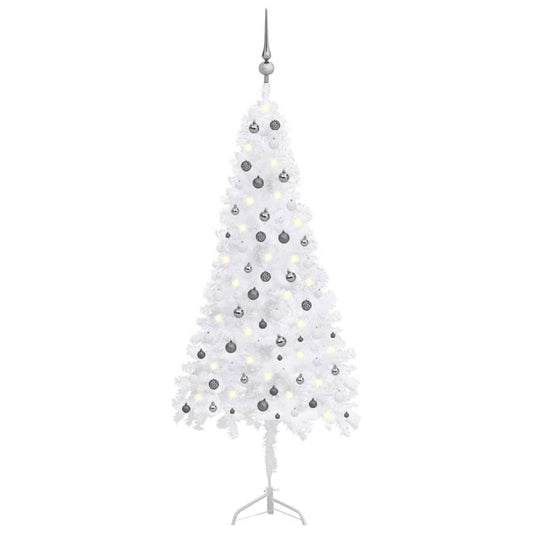 Künstlicher Eck-Weihnachtsbaum LEDs & Kugeln Weiß 240 cm PVC 125632