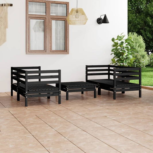 5-tlg. Garten-Lounge-Set Schwarz Massivholz Kiefer 120766