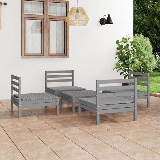 5-tlg. Garten-Lounge-Set Grau Kiefer Massivholz 97387